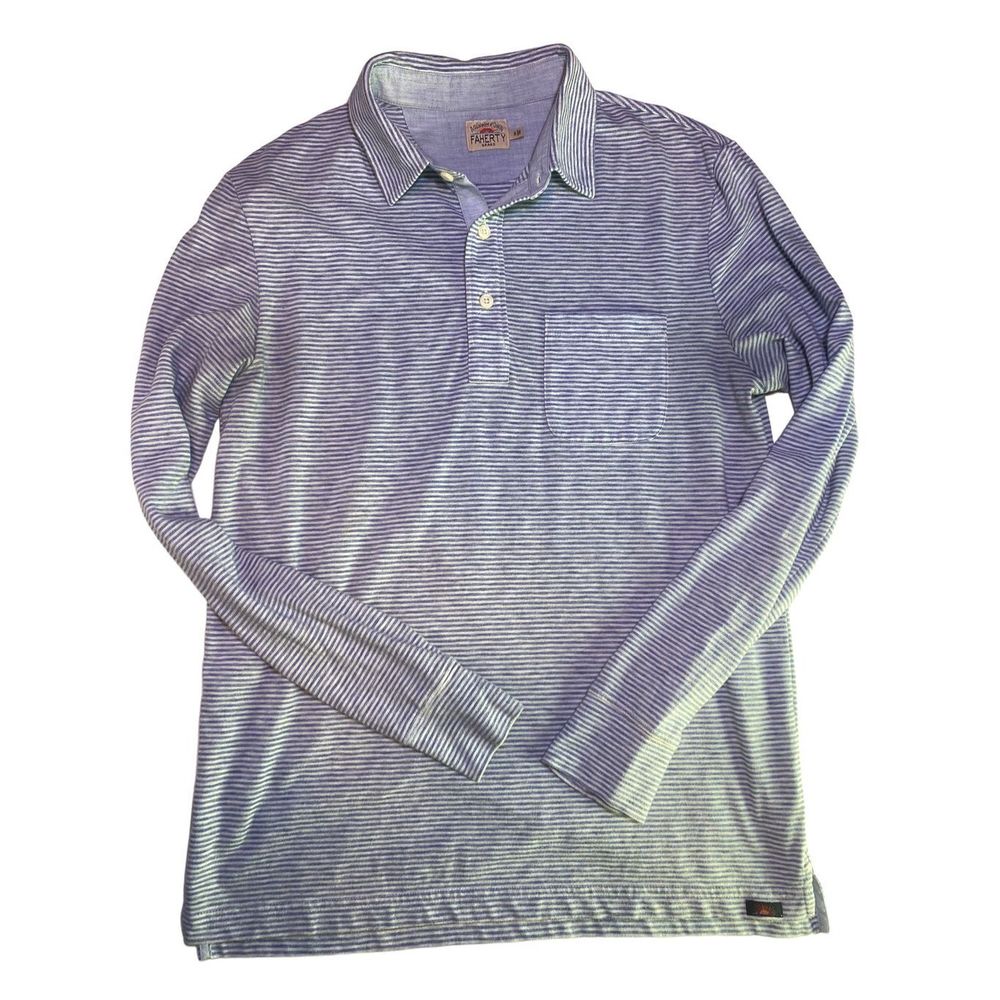 Faherty Men Long Sleeve Luxe Polo Shirt Size Small Burgundy/Gray Striped